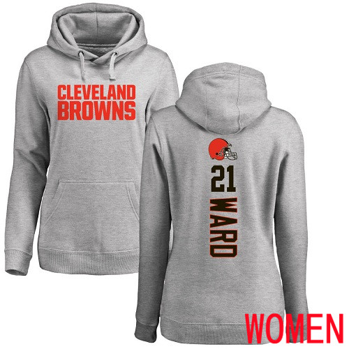 Cleveland Browns Denzel Ward Women Ash Jersey #21 NFL Football Backer Pullover Hoodie Sweatshirt->women nfl jersey->Women Jersey